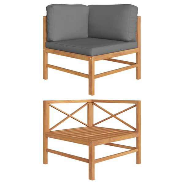 vidaXL hj&oslash;rnedel til sofa med m&oslash;rkegr&aring; hynder massivt teaktr&aelig;