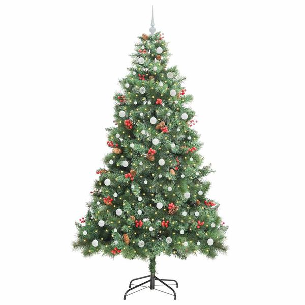 vidaXL Kunstigt juletr&aelig; med LED -strimmellys Gr&oslash;n 240 cm PVC og metal