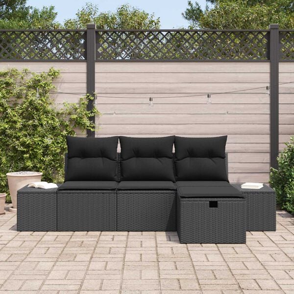 vidaXL Havesofa S&aelig;t med pude 4 pcs Sort Poly rattan