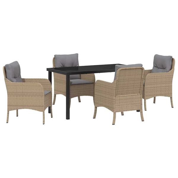 vidaXL Have Spisebordss&aelig;t med pude 5 pcs Beige polyrattan