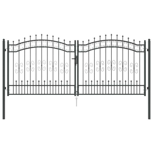 vidaXL Hegn Port med Spydtop med lås Grå 305 x 125 cm Stål