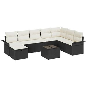 vidaXL Havesofa S&aelig;t med pude med opbevaring 9 pcs Sort Poly rattan