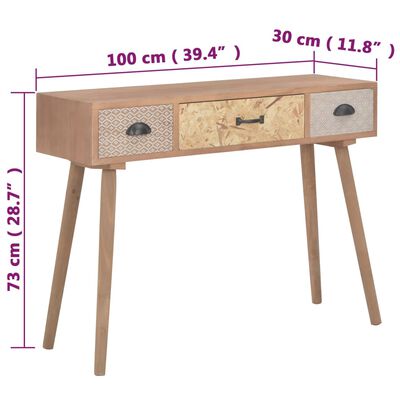 vidaXL konsolbord med 3 skuffer 100 x 30 x 73 cm massivt fyrretræ