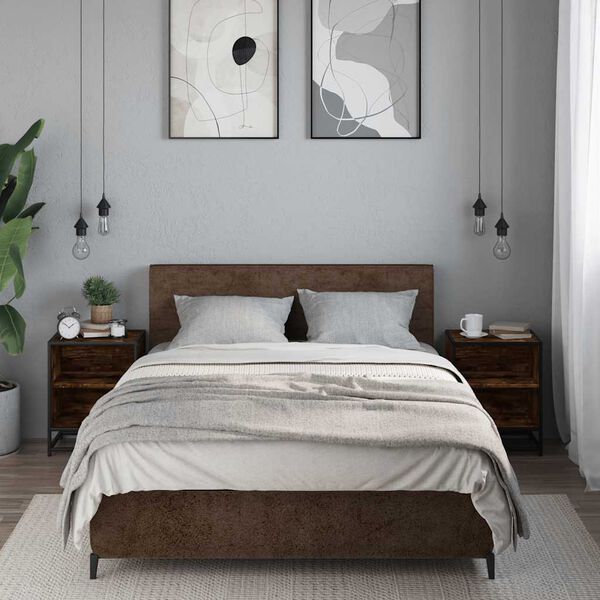 vidaXL sengeborde 2 stk. 40x31x50cm konstrueret tr&aelig; metal r&oslash;get egetr&aelig;