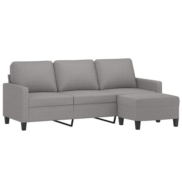 vidaXL 3-personers sofa med fodskammel 180 cm stof Lysegr&aring;