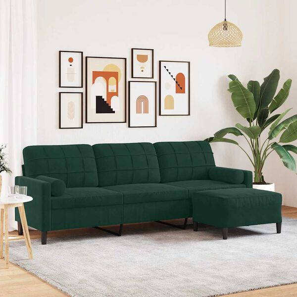 vidaXL 3-personers sofa med fodskammel 210 cm velour Mørkegrøn