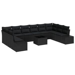 vidaXL Havesofa S&aelig;t med pude 10 pcs Sort Polyrattan