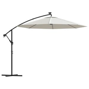 vidaXL h&aelig;ngeparasol med LED-belysning 300 cm sandfarvet metalstang