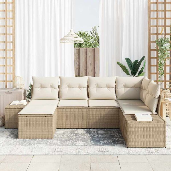 vidaXL Havesofa S&aelig;t med pude 6 pcs Beige og creme polyrattan