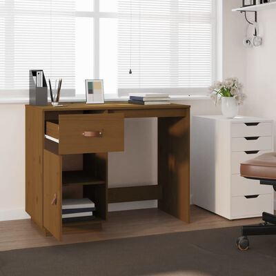 vidaXL skrivebord 95x50x75 cm massivt fyrretræ gyldenbrun