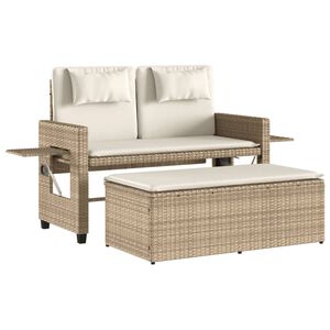 vidaXL haveb&aelig;nk med hynder og l&aelig;nefunktion polyrattan beige
