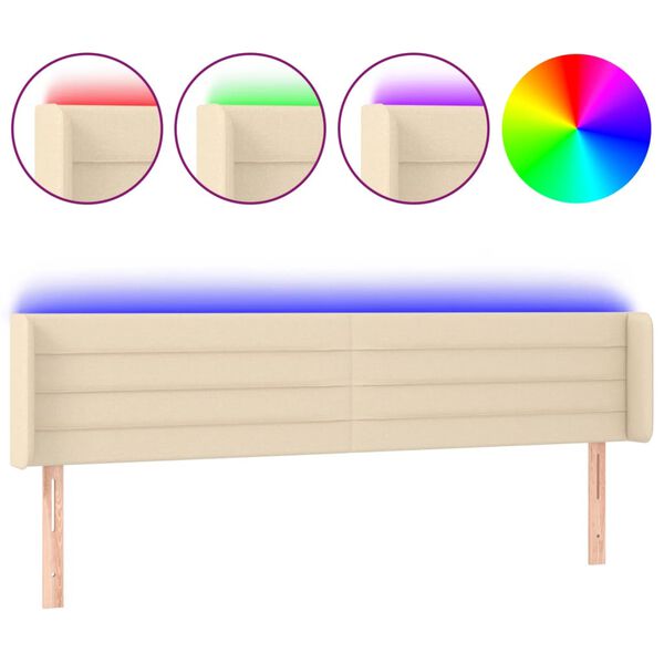 vidaXL sengegavl med LED-lys 183x16x78/88 cm stof cremefarvet