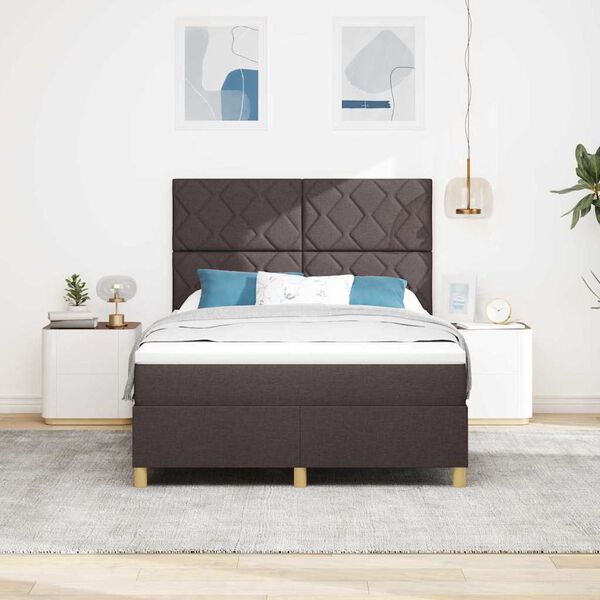 vidaXL LED Box Spring Bed med madras M&oslash;rk Brun 160 x 200 cm Stof