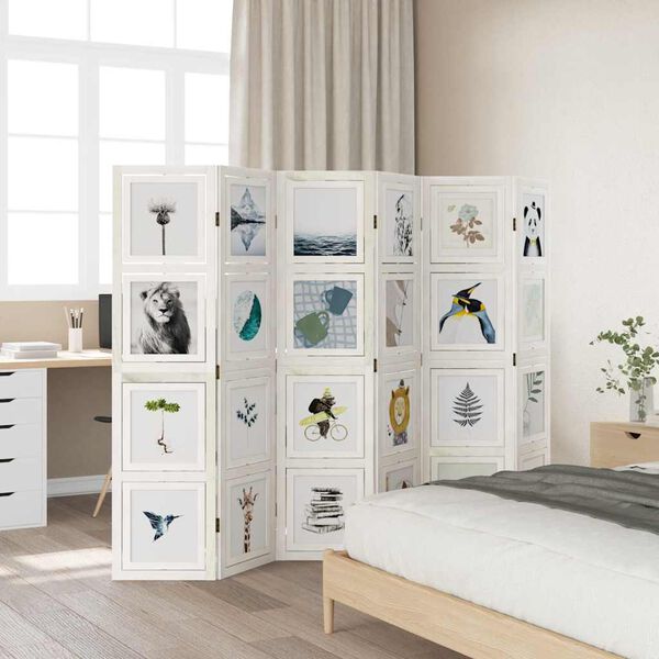 vidaXL rumdeler 6 paneler massivt kejsertr&aelig; hvid