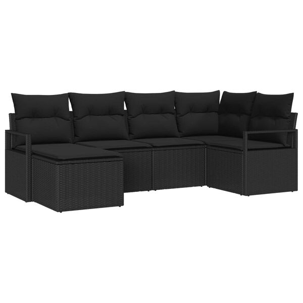 vidaXL Sofa Sæt med pude med opbevaring 6 pcs Sort polyrattan