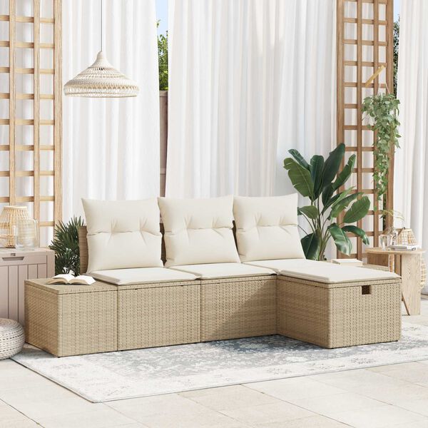 vidaXL Sofa S&aelig;t med pude 4 pcs polyrattan