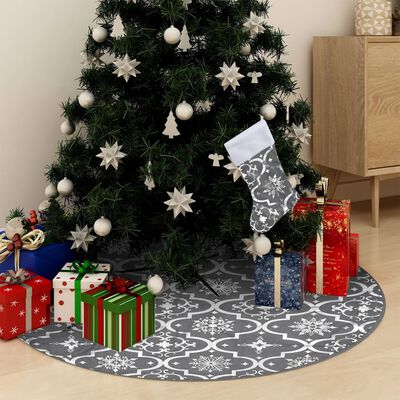 vidaXL luksuriøs skjuler til juletræsfod med julesok 90 cm stof grå