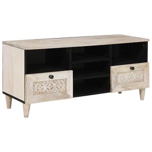 vidaXL TV-skab med skuffe Bleg Hvid 100 x 33 x 46 cm Massivt mangotr&aelig;