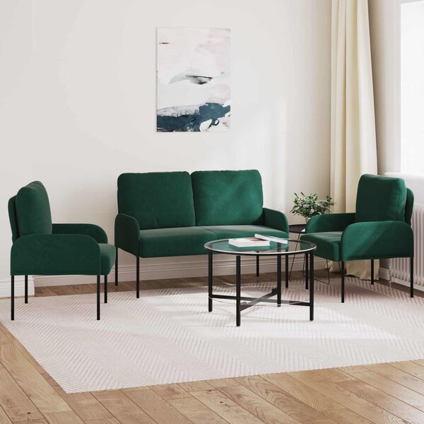 vidaXL Sofas&aelig;t med pude 3 pcs M&oslash;rkegr&oslash;n 115 x 56 x 80 cm Krydsfin&eacute;r