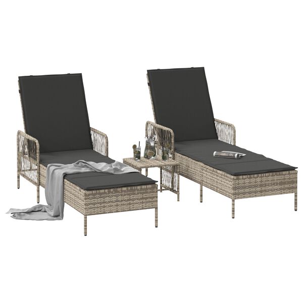 vidaXL Liggestol med pude 2 pcs Lysegrå 35 x 35 x 32cm polyrattan