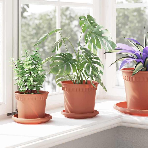 vidaXL Rund Blomsterpotte 24 pcs Mursten R&oslash;d &Oslash; 15 x 12 cm Plastik