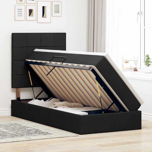 vidaXL Seng med opbevaring og LED med LED Sort 100 x 200 cm Polyester