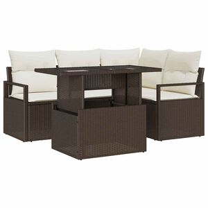 vidaXL Havesofa S&aelig;t med pude med opbevaring 5 pcs Brun Poly rattan