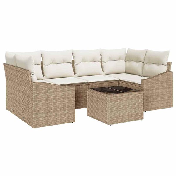 vidaXL Sofa S&aelig;t med pude med pude 7 pcs Beige og creme polyrattan