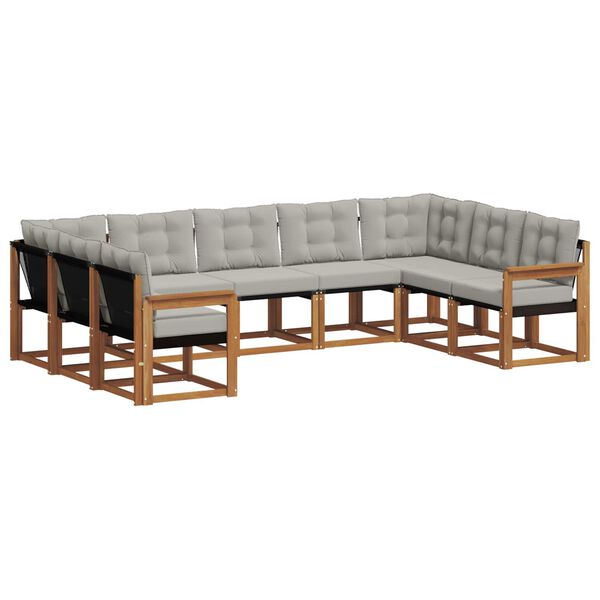 vidaXL Udend&oslash;rs sofagruppe 9 pcs Naturlig og Lys Gr&aring; Massivt Akacietr&aelig;