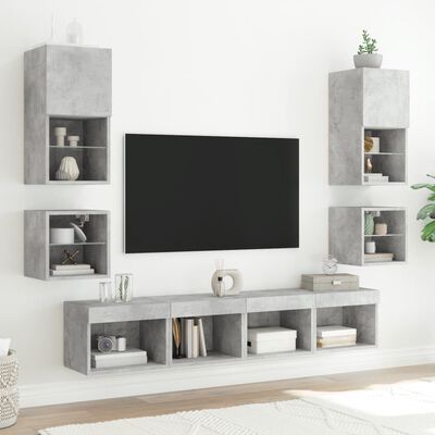 vidaXL væghængt tv-bord med LED-lys 30x28,5x30 cm betongrå