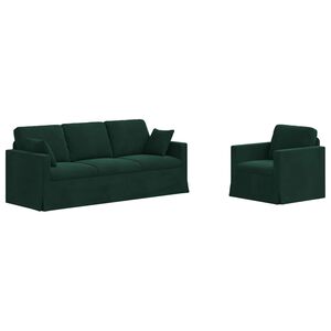 vidaXL Sofa S&aelig;t 2 stk. M&oslash;rkegr&oslash;n Fl&oslash;jl