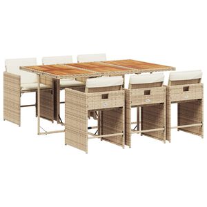 vidaXL spisebordss&aelig;t til haven 7 dele med hynder polyrattan beige