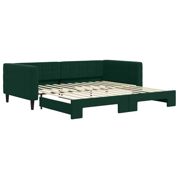 vidaXL daybed med udtr&aelig;k 100x200 cm velour m&oslash;rkegr&oslash;n
