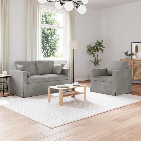 vidaXL Sofa 2 pcs Lysegr&aring; 138 x 78 x 80 cm Fl&oslash;jl