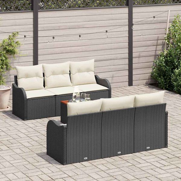 vidaXL Havesofa S&aelig;t med pude 7 pcs Sort polyrattan