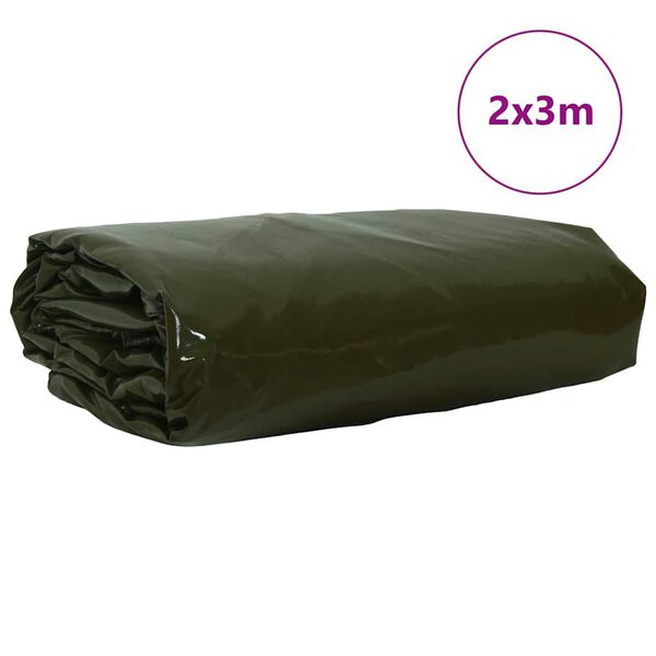 vidaXL Tarpaulin 650g / m&sup2; Oliven gr&oslash;n 2 x 3 m L&aelig;rred med PVC-bel&aelig;gning