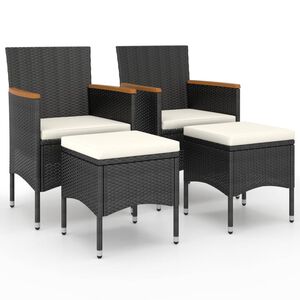 vidaXL havestole med skamler 4 dele polyrattan sort