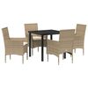 vidaXL Have Spisebordss&aelig;t med pude 5 pcs Beige polyrattan