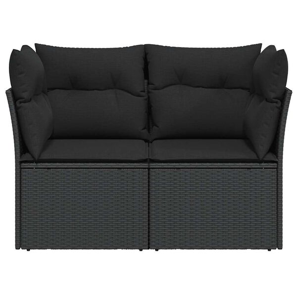 vidaXL havesofa med hynder 2-personers sort polyrattan