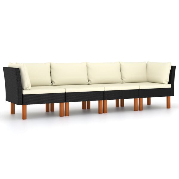 vidaXL 4-personers havesofa med hynder polyrattan sort