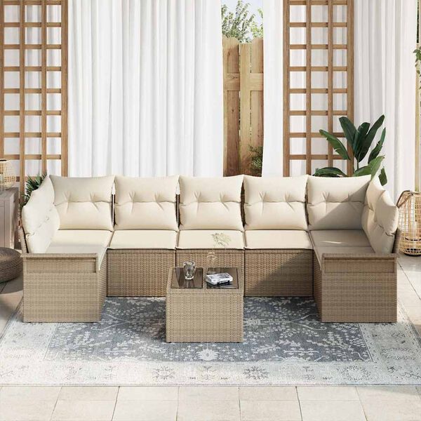 vidaXL Havesofa S&aelig;t med pude 8 pcs Beige og creme polyrattan