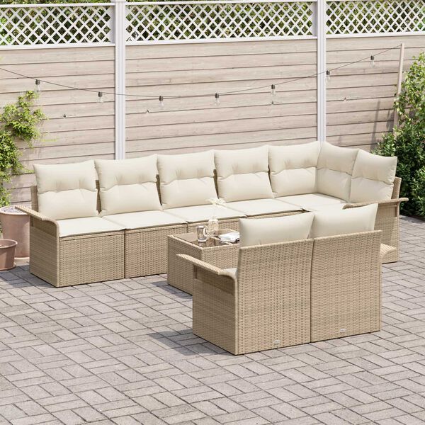 vidaXL Havesofa S&aelig;t med opbevaring 9 pcs Beige polyrattan