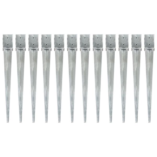 vidaXL jordpl&oslash;kker 12 stk. 10 x 10 x 91 cm galvaniseret st&aring;l s&oslash;lvfarvet