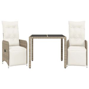 vidaXL bistros&aelig;t til haven 3 dele med hynder polyrattan brun