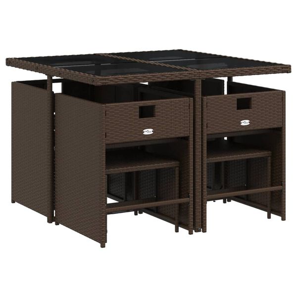 vidaXL spisebordss&aelig;t til haven 9 dele med hynder polyrattan brun