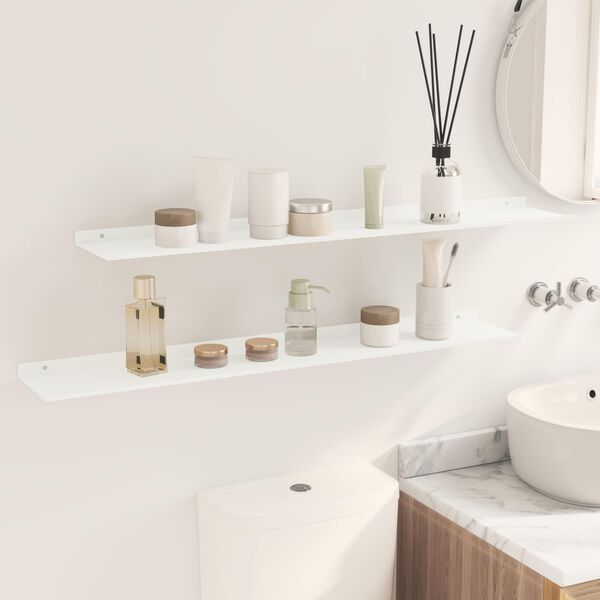 vidaXL Sv&aelig;vende hylde V&aelig;gmonteret 2 pcs Hvid 100 x 18 x 2,5 cm St&aring;l