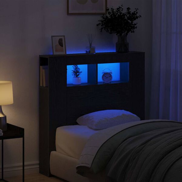 vidaXL LED sengegavl Sort eg 100 x 18,5 x 103,5 cm Konstrueret tr&aelig;