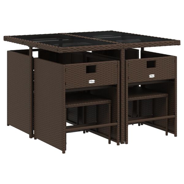 vidaXL spisebordss&aelig;t til haven 9 dele med hynder polyrattan brun