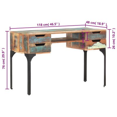 vidaXL skrivebord 118x48x75 cm massivt genbrugstræ