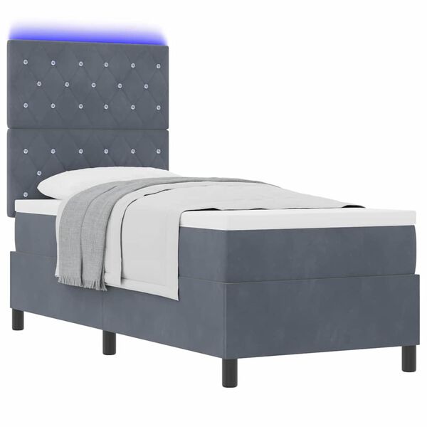 vidaXL LED Box Spring Bed med madras M&oslash;rkegr&aring; 80 x 200 cm Stof